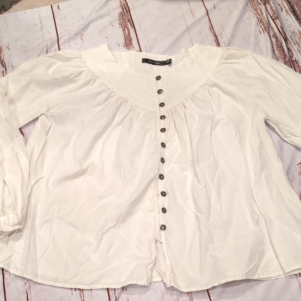 Doe & Rae White Relaxed Bib Collar Blouse